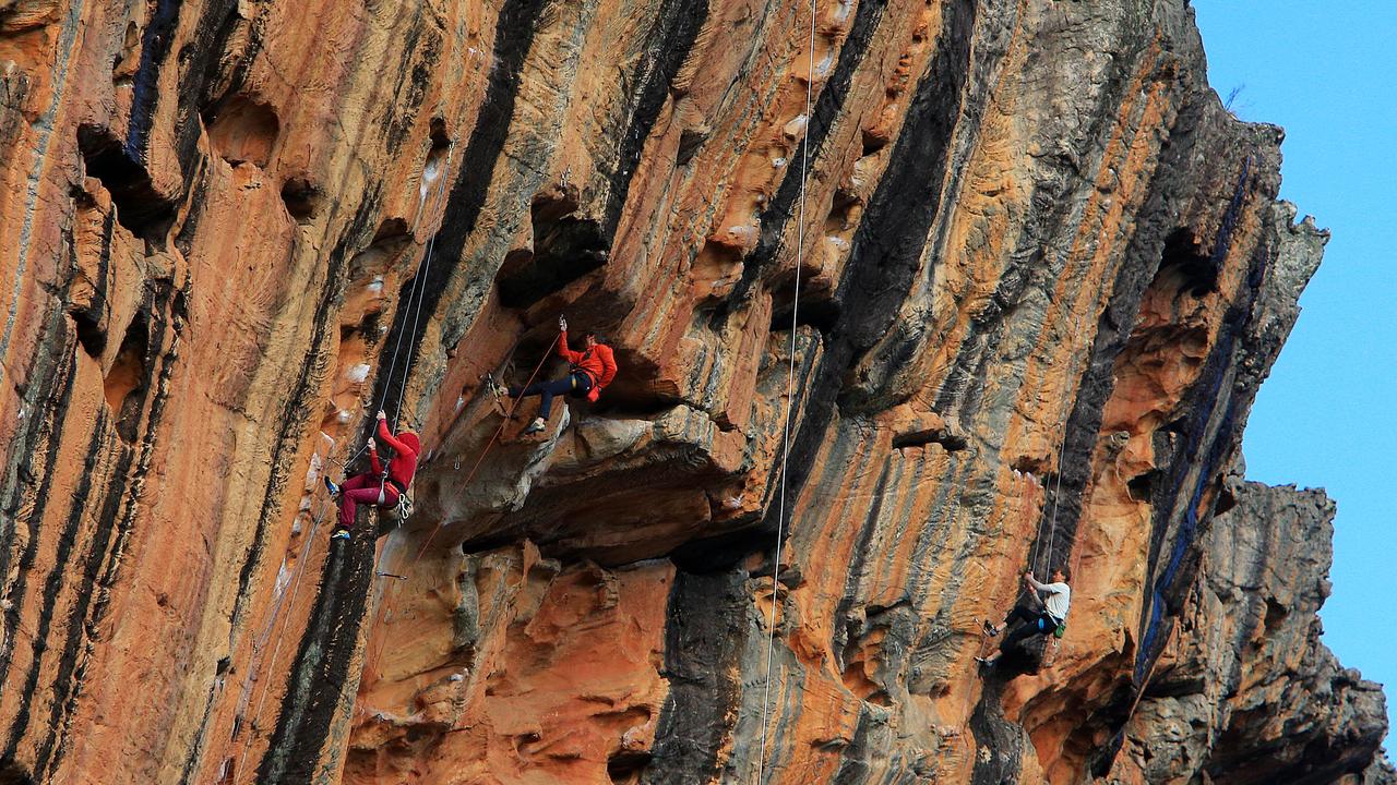 Rock climbing enthusiasts in the Grampians, where much of the best climbing routes have been banned due to cultural heritage reasons. Picture: Aaron Francis